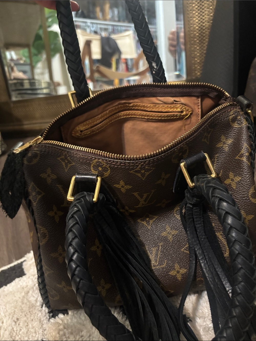 Louis Vuitton Brown Monogram Braided Handle Tassel Shoulder Bag - Picture 3 of 3